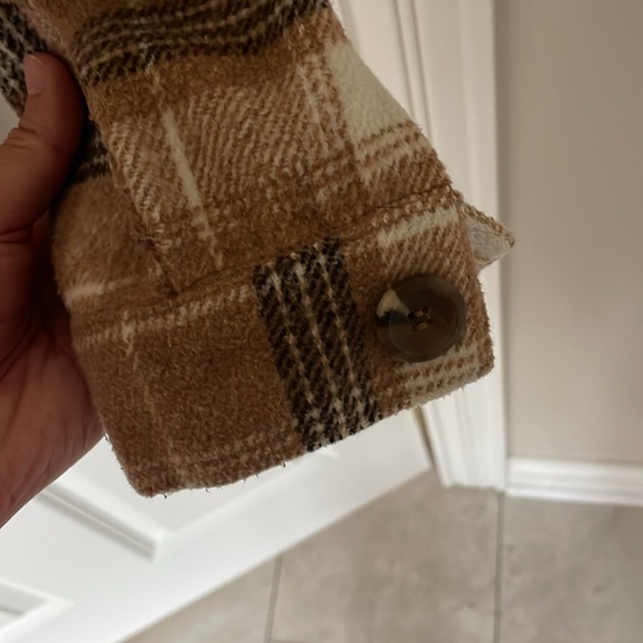 Paper Crane Wool-Blend Button Down Khaki Plaid Shacket - Picture 3 of 8